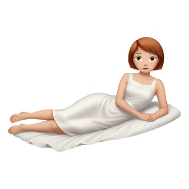 a woman, alone, short hair, light skin, auburn hair, laying on her side, facing away, full body is visible, feet are down. do not include other people, faces, or characters sticker
