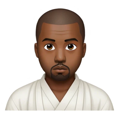 Kanye west with a black swastika the Buddhism symbol  on a white shirt sticker