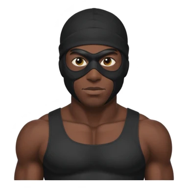 smug muscular african male black ski mask wearing guy with no top. wears a full ski mask with only eyes revealed sticker