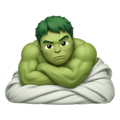 Incredible hulk curled up like a cat sleeping lying down in bed under blanket eyes closed sticker