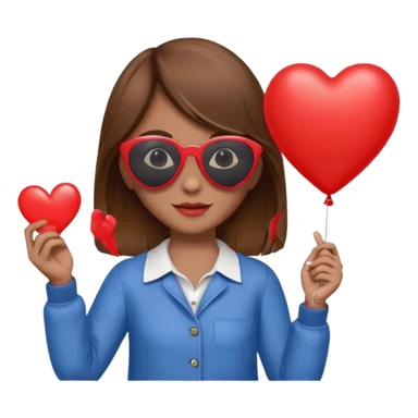 brown hair girl with sun glasses holding red heart balloon sticker