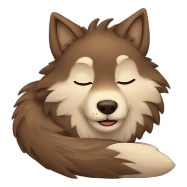 Brown cute Wolf furry sleeping sticker
