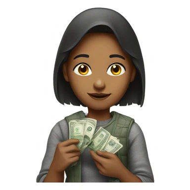 realistic portrait of a girl holding money sticker