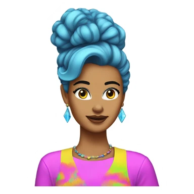 Tanned woman with black hair dressed in 1980s neon hair, makeup, and attire  sticker