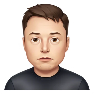 A photorealistic style 3d render of Elon Musk's head, no neck or body, slightly turned right, with a concerned expression. Transparent background sticker