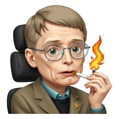 make an emoji of stephen hawking smoking weed, rolling his eyes like undertaker and spitting flames sticker
