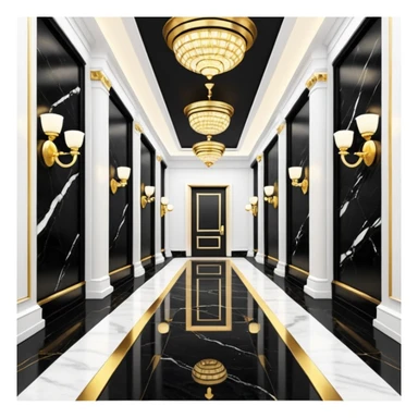 Luxurious black marble hallway with gold and white accents  sticker