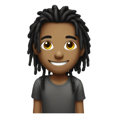 smiling boy in t-shirt with black dreads sticker