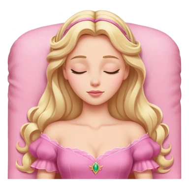extremely minimal Aurora Sleeping Beauty from hips up, simple pink dress shape, basic blonde hair outline, few facial details, ultra simplified sticker