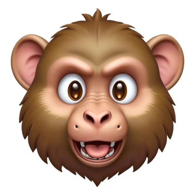 Cinematic Comical Baboon Portrait Emoji, Head tilted dramatically with an exaggeratedly amused expression, featuring a strikingly textured Fur of deep browns with wide, expressive eyes filled with playful disbelief, Simplified yet hilariously expressive features, highly detailed, glowing with a slightly sassy glow, high shine, dramatic yet playful, stylized with an air of cheeky mischief, bright and endearing, soft glowing outline, capturing the essence of a spirited and over-the-top baboon, so meme-worthy it feels like it could chatter its way into internet fame instantly! sticker