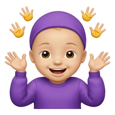 A baby wearing a purple onesie, laughing joyfully. hands down sticker