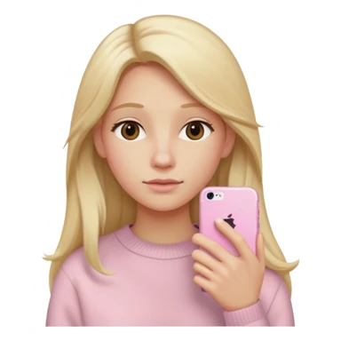 close up of a pastel pink iPhone to the ear, long blonde hair, beige sweater, iOS Apple emoji style sticker