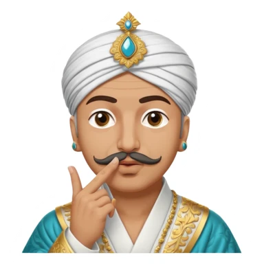 A turkish Sultan putting a finger in front of his mouth while his eyes are pure white sticker