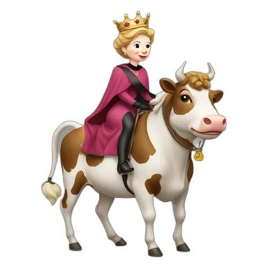 queen Elizabeth riding a cow sticker