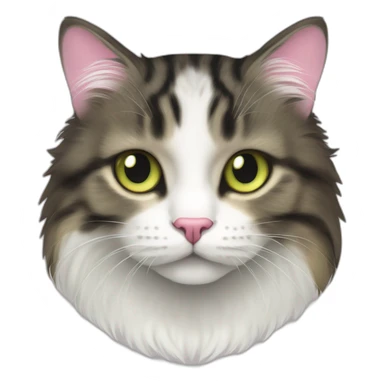 cat Tabby (Mainly black and dark brown) fluffy cat pink-nose light-green&yellow-eyes,-white-long-whiskers,-white-spots-near-the-nose,sharp chin.,long ears,sharp of the eyes sticker