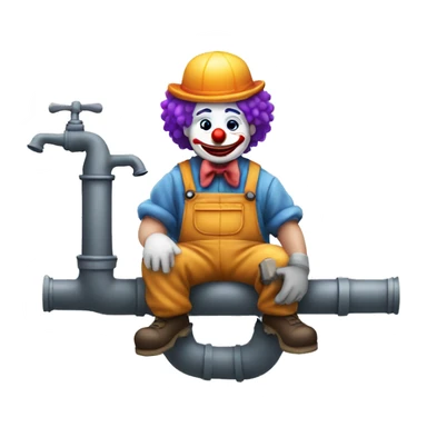 clown face emoji as a plumber sitting and fixing pipe sticker