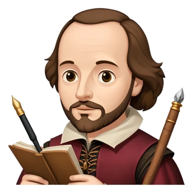 Shakespeare the playwright holding a quill pen and manuscript sticker