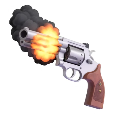 A realistic handgun firing a bullet, with muzzle flash and smoke coming out of the barrel sticker