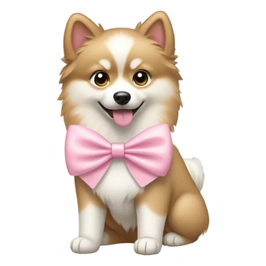 Tan and white pomsky dog with a light pink bow sticker