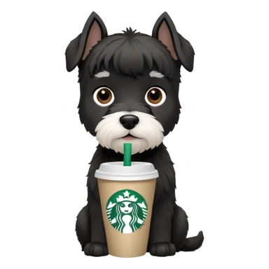 Black schnauzer with a Starbucks cup sticker