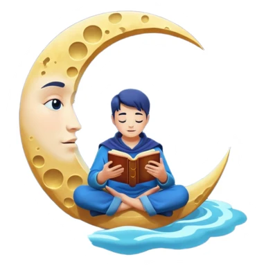 human mystic character reading alchemy book under giant floating moon sticker