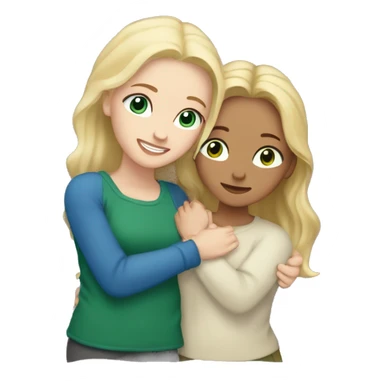 two white sisters hugging oane blonde with blue eyes and the other one with brown hair and green eyes  sticker