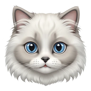 cinematic-adorable-big-eyed-fluffy-white and grey-ragdoll-cat-portrait-emoji,-head-tilted-playfully-with-a-sweet-expression,-fluffy-grey seal colour with white-fur,-simplified-yet-irresistibly-cute-features-with-large,-blue eyes expression, sticker
