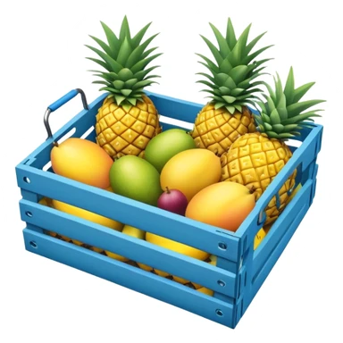 pineapples, mango and passion fruit in a blue crate sticker