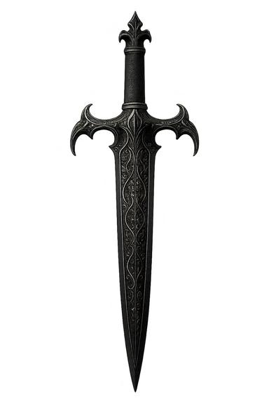 gothic ornate dagger, black blade with silver filigree, no background sticker