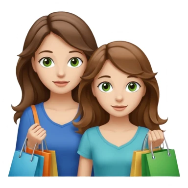 make me and my best friend togheter i have brown hair that falls on my shoulders and brown eyes and she has really long wavy brown hair with a little blonde and green/blue eyes we are shopping and i have BROWN eyes sticker