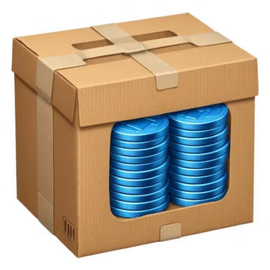 blue coins credit in a cardboard package sticker