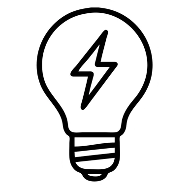 minimalist vector icon of a classic incandescent lightbulb with rounded glass bulb and screw-in base, with a sharp angular lightning bolt replacing the filament inside the bulb, clean modern vector art, single dark gray color, no gradients or shadows, bold clear lines, balanced proportions, unified design sticker