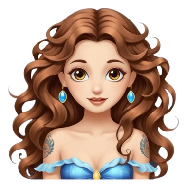 flirty moon fairy woman long wavy brown hair tattoos wink sparkle sticker