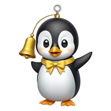 Penguin ringing bell yellow bow sticker