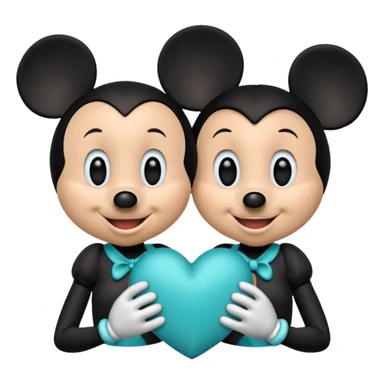 Mickey Mouse and Minnie Mouse with a teal blue heart  sticker
