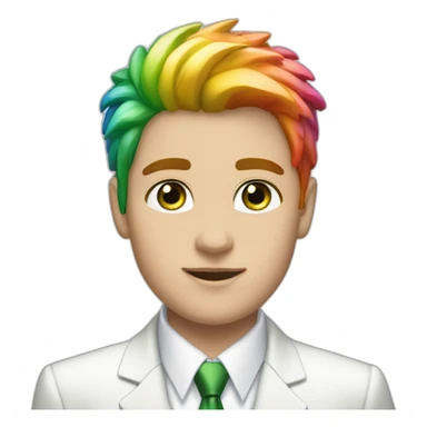 Posh-boy-with-white-suit-and-green-eyes-and-rainbow-unicorn-hair sticker