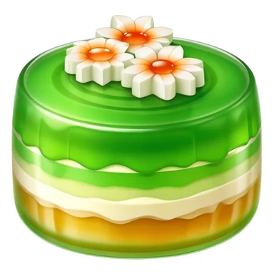 Coconut Pandan Jelly Cinematic Realistic Coconut Pandan Jelly Dessert Emoji, depicted as a layered jelly with distinct strata of coconut and pandan flavors, rendered with delicate textures and vibrant, tropical lighting. sticker