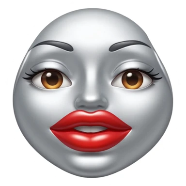 A seductive pair of slightly parted lips emoji made of liquid silver chrome, smooth glossy metallic surface, soft sensual curves, subtle reflections, luxury sexy aesthetic, minimal iOS emoji style, centered composition, clean white background, soft studio lighting, no text sticker
