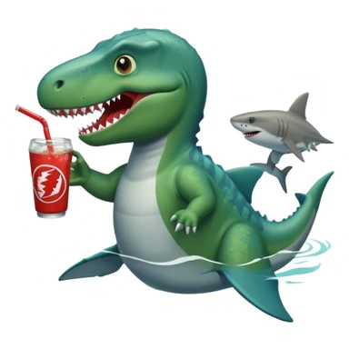 Dinosaur swimming with shark drinking soda sticker