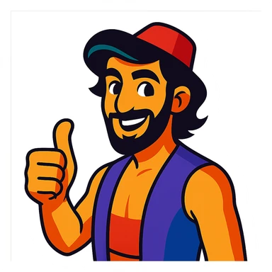 Arabian man in Aladdin style giving a thumbs up, vibrant colors, friendly expression sticker