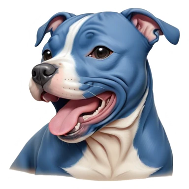 Cinematic Cute Yawning Blue Staffordshire Bull Terrier Portrait Emoji, Head tilted slightly with a dramatic, wide-open yawn, showcasing a smooth blue Fur with a refined texture, floppy ears slightly drooping, round dark eyes barely open in drowsy contentment, Simplified yet irresistibly adorable features, highly detailed, glowing with a soft, cozy glow, high shine, relaxed yet expressive, stylized with a touch of whimsy, bright and endearing, soft glowing outline, capturing the essence of a sleepy yet affectionate guardian, so drowsy it feels like it could stretch right out of the screen and curl up for a nap! sticker