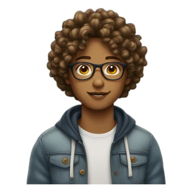 A teenager wearing glasses and curly hair sticker