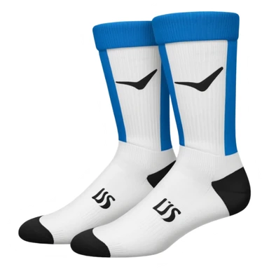 pair of white crew socks with black swoosh logo sticker
