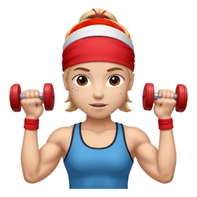 athlete with red headband, hold a mini dumbbell sticker