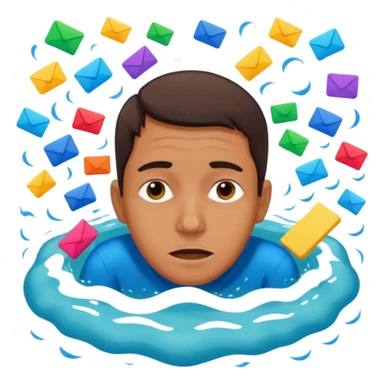 man drowning in messages sticker