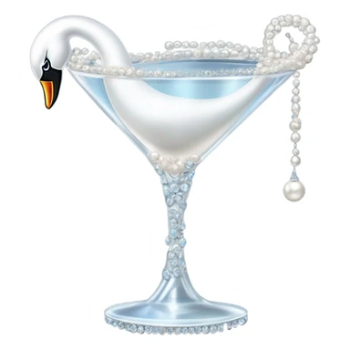 A martini with a swan and a bow and pearls draping from the glass and diamonds sticker