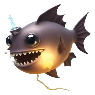 Anglerfish with a glowing lure hanging from its forehead, sharp teeth, and big eyes. sticker