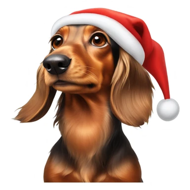 Long haired dachshund ￼with a red Santa hat on its head sticker