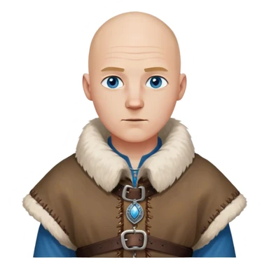 medieval outfit worn by a DnD themed fantasy character. basic rough-spun tunic with a fur-lined collar and a leather strap across the chest. clothes only above the waist. The clothes full waist. The character's haven't arms. character is bald, blue eyes, white-skinned man. sticker