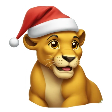 Simba with winter Santa hat infront of Christmas tree sticker
